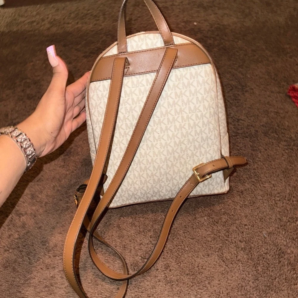Michael Kors Cream and Tan MK Logo Mini Backpack - Picture 3 of 5